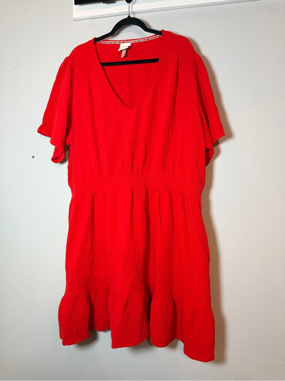 Knox Rose Short Sleeve Dress Size 2X Red Cotton Gauze Knee Length - Picture 4 of 6